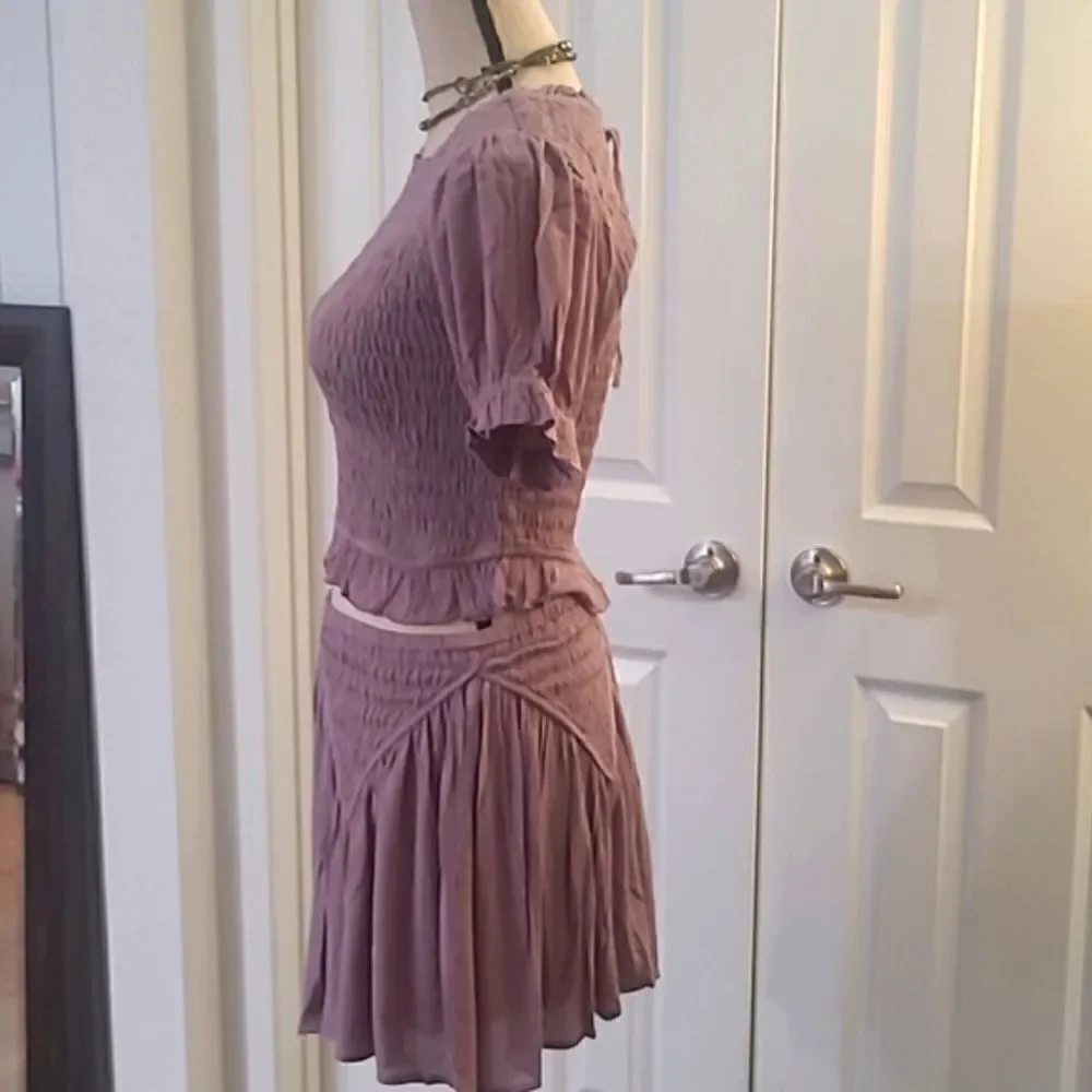 Lavendar Matching Set  Smocked Top Skirt Feminine Frilly Boho Outfit